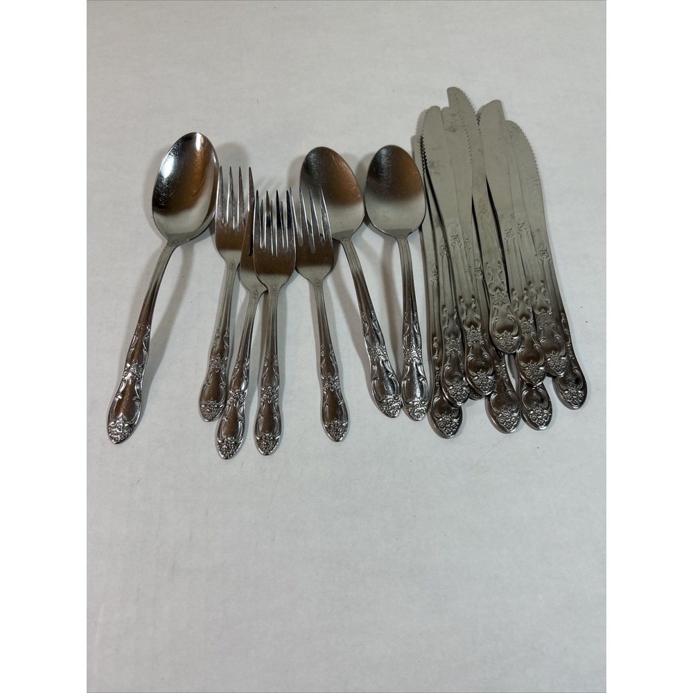 Oneida CRAFT Stainless Lot 17 Knives Spoons Forks Floral